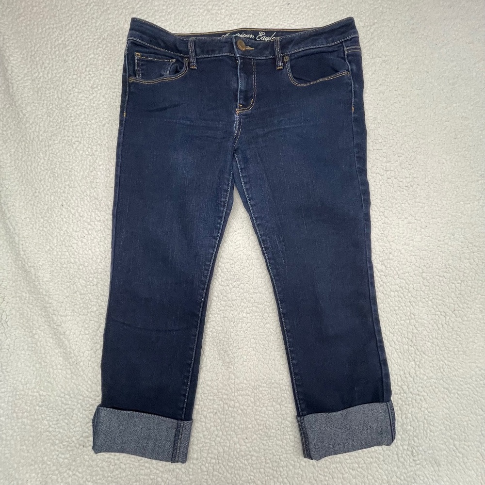 American Eagle Outfitters Dark Blue Cuffed Women’s Crop Jeans